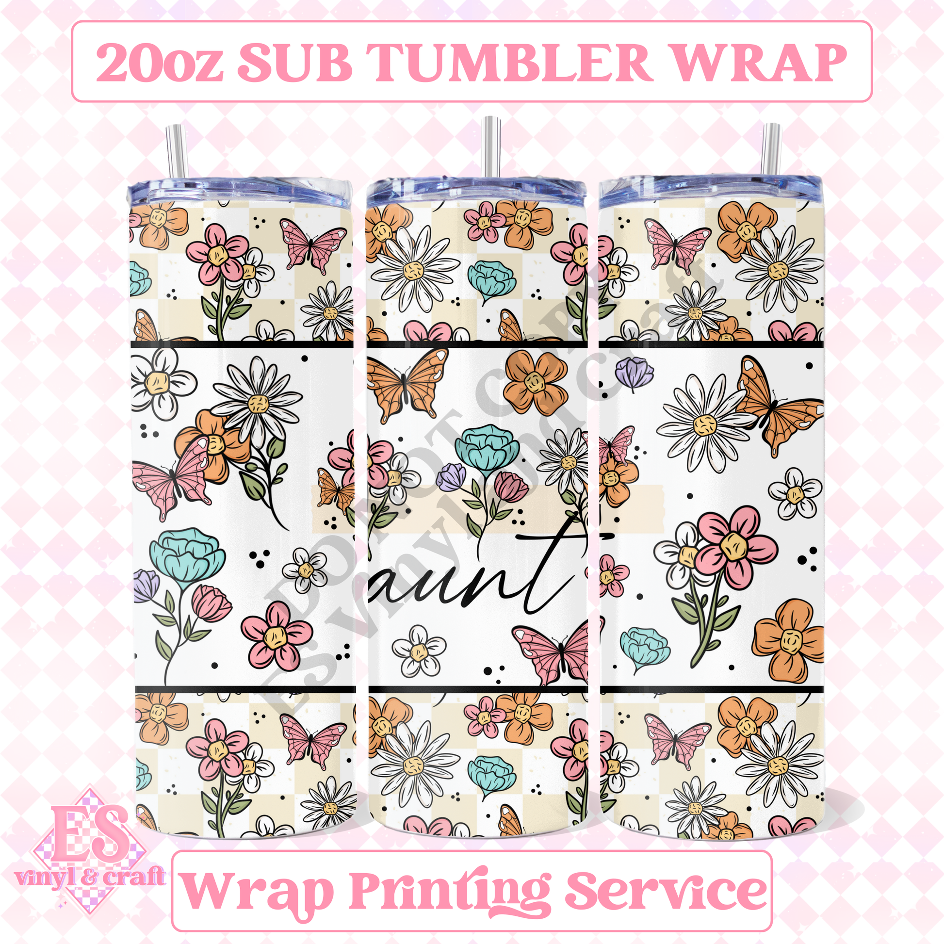 Auntie or Aunt - Full 20oz Tumbler Sublimation Print image 2