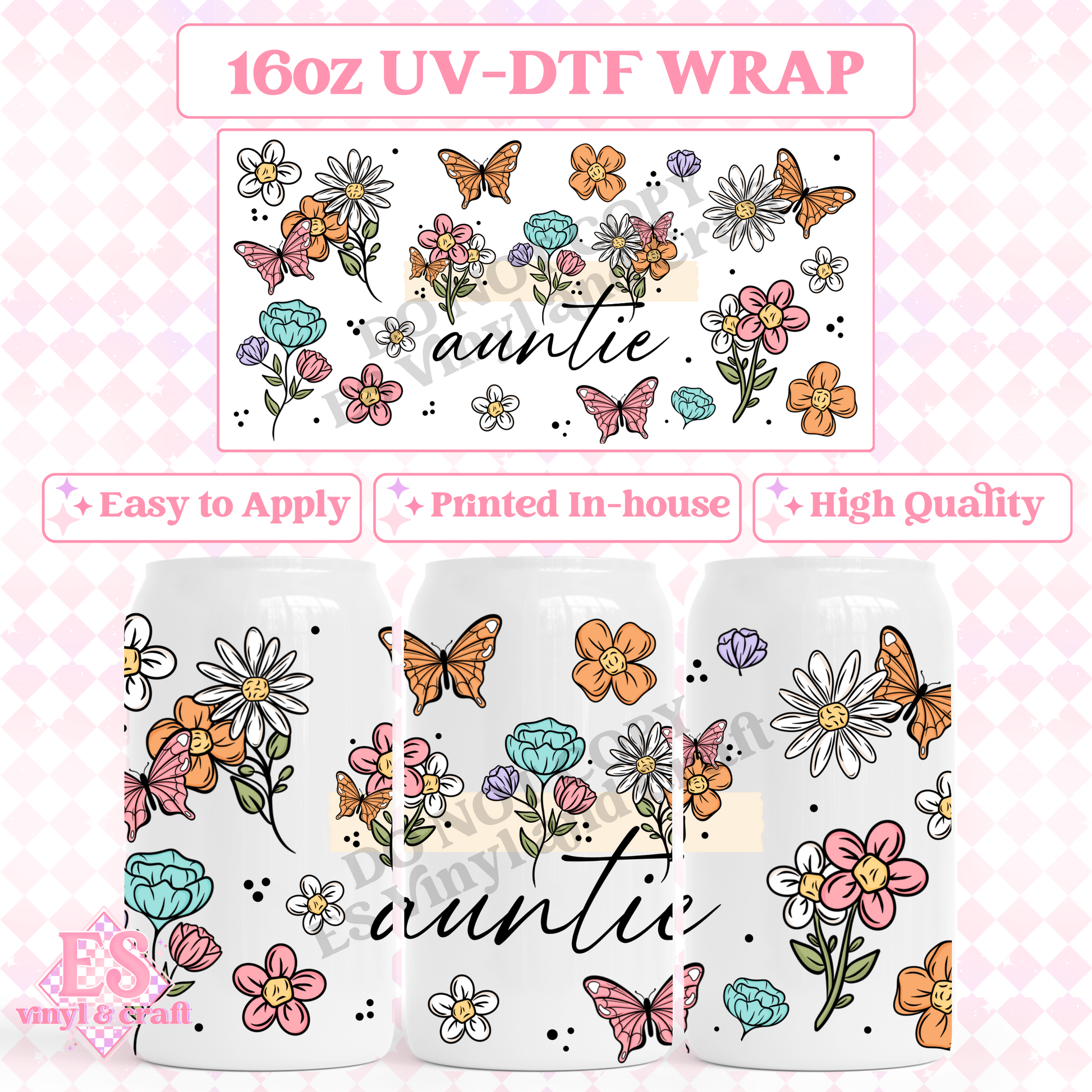 Auntie or Aunt - 16oz Beer Can / Libbey UV-DTF Transfer image 0