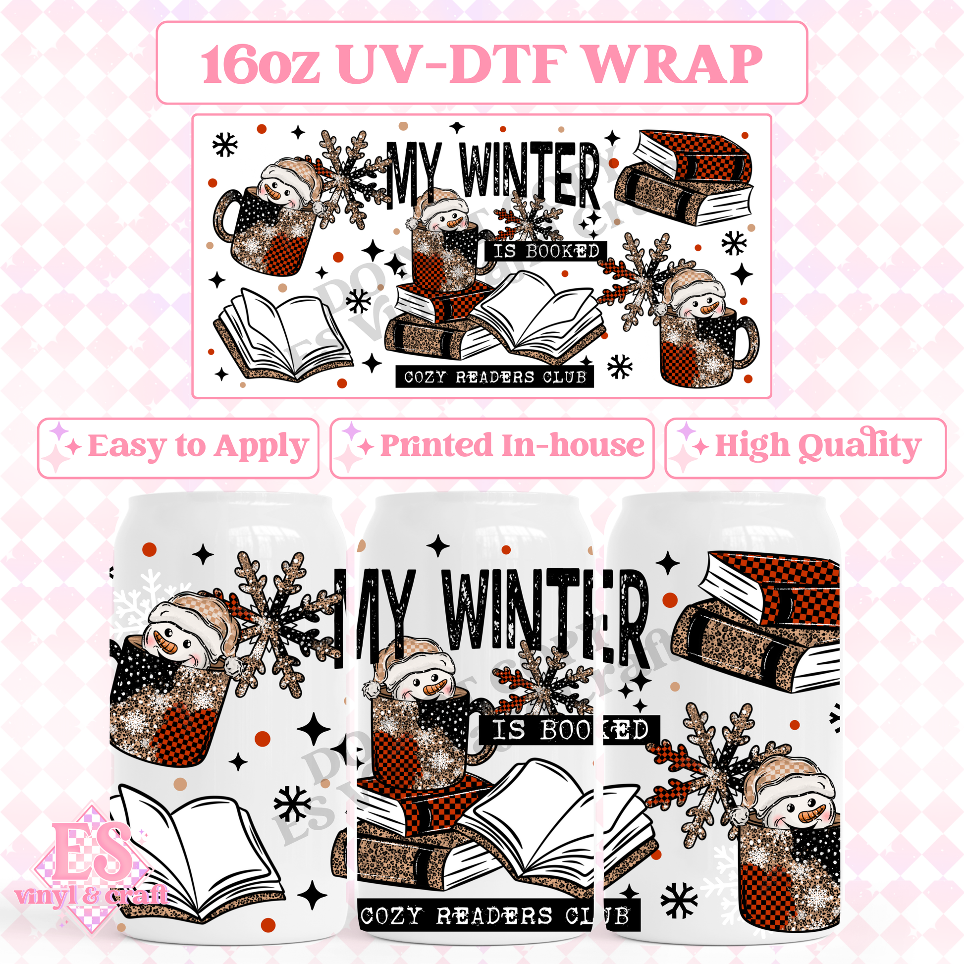 Winter is Booked - 16oz Beer Can / Libbey UV-DTF image 0