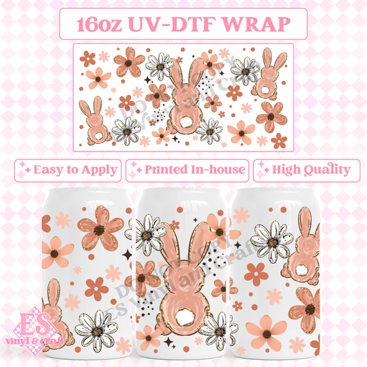 Blush Floral Bunny - 16oz Beer Can / Libbey UV-DTF image 0