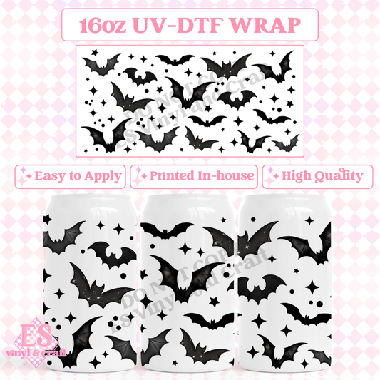 Bats Black - 16oz Beer Can / Libbey UV-DTF Transfer image 0