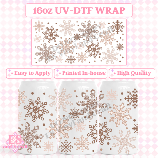 Tan Snowflakes - 16oz Beer Can / Libbey UV-DTF Transfer image 0
