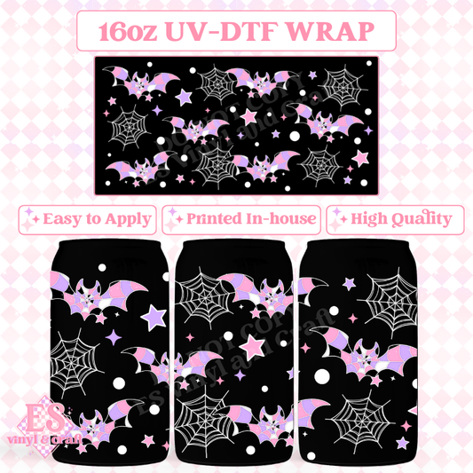 Web Bats (White Web) - 16oz Beer Can / Libbey UV-DTF image 0