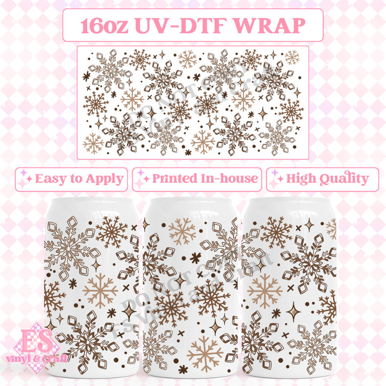 Neutral Snowflakes - 16oz Beer Can / Libbey UV-DTF Transfer image 0