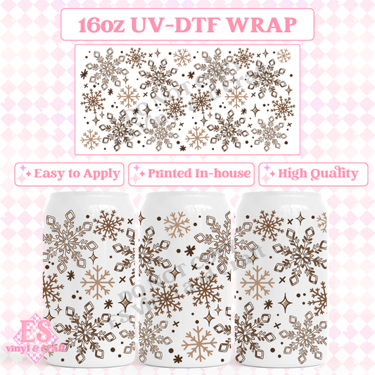 Neutral Snowflakes - 16oz Beer Can / Libbey UV-DTF Transfer image 0