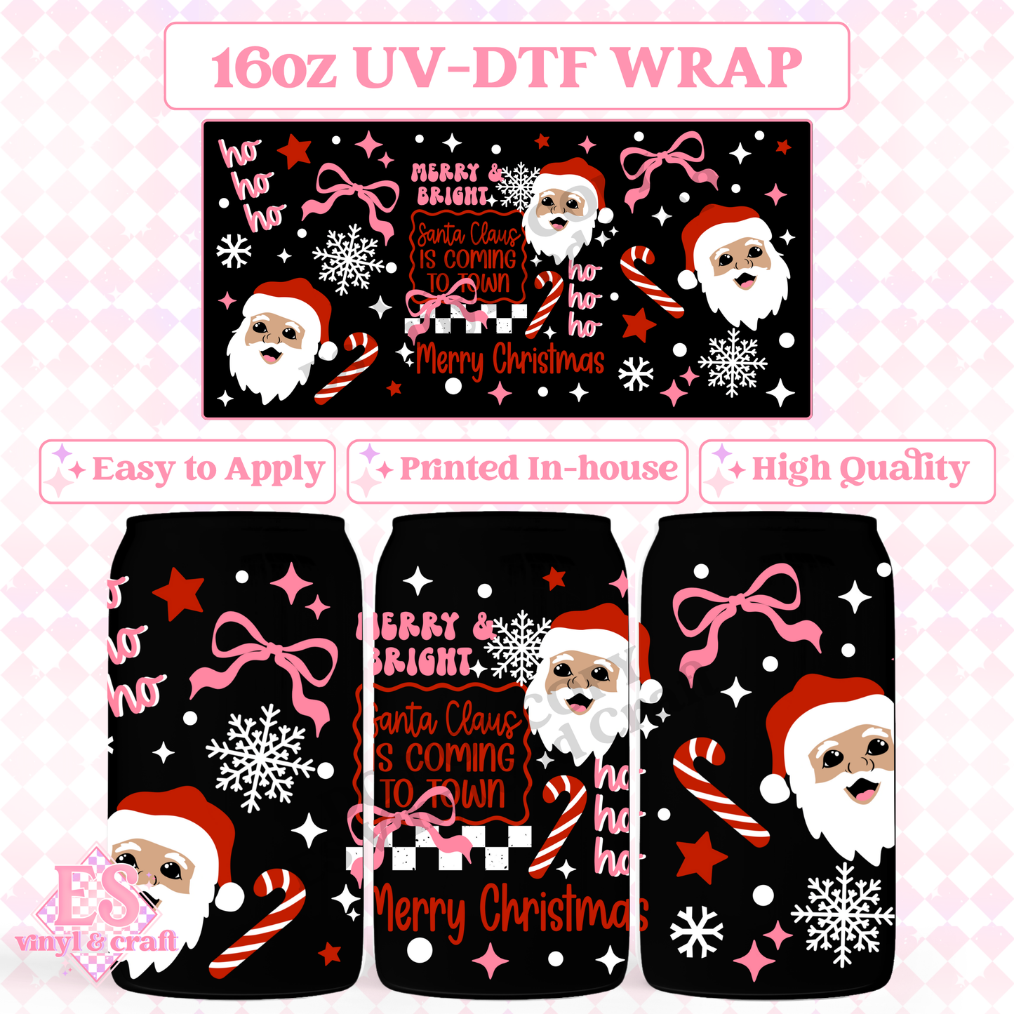 Santa Claus is Coming to Town - 16oz Beer Can / Libbey UV-DTF Transfer image 0