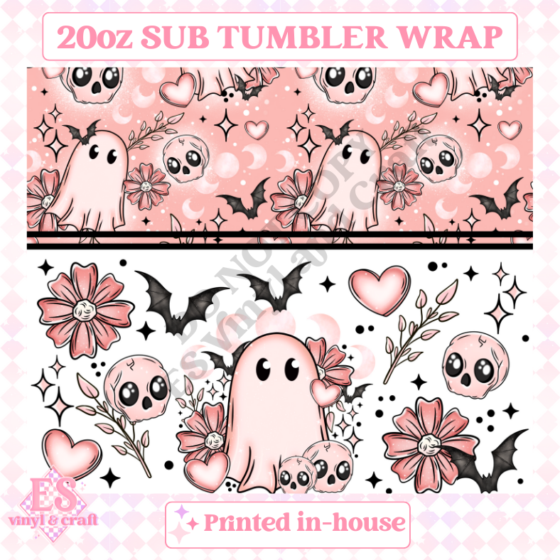 Pink Ghostie - Full 20oz Tumbler Sublimation Ready Print image 1
