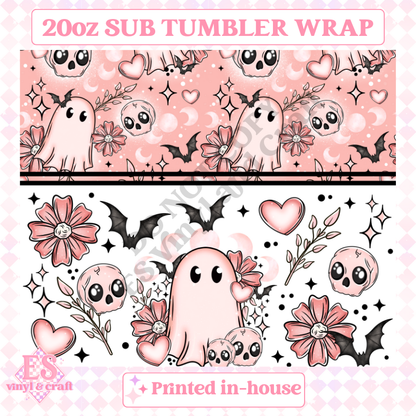 Pink Ghostie - Full 20oz Tumbler Sublimation Ready Print image 1