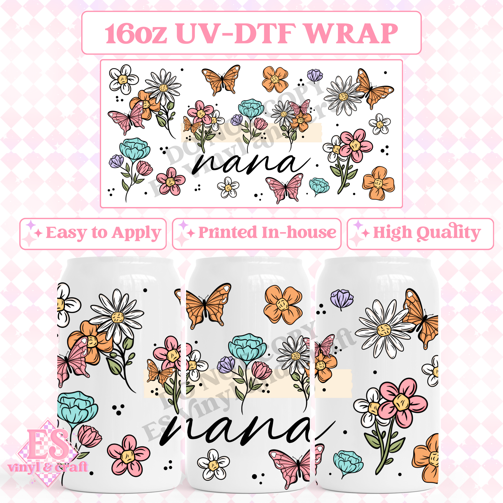 Grandma or Nana - 16oz Beer Can / Libbey UV-DTF Transfer image 1