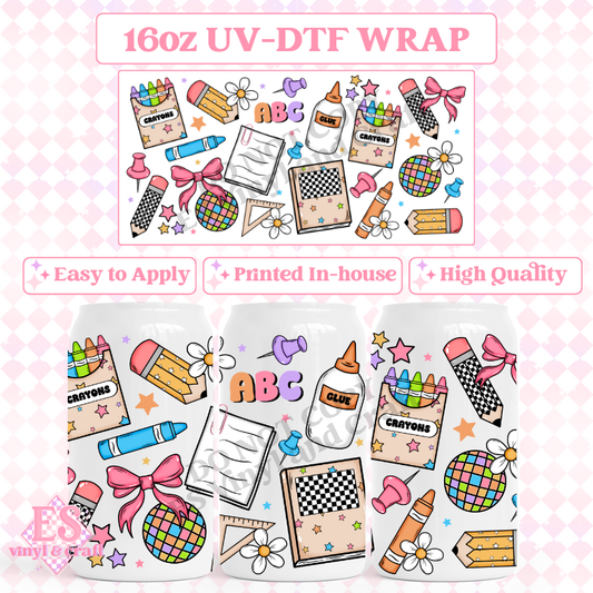 Back to School - 16oz Beer Can / Libbey UV-DTF Transfer image 0