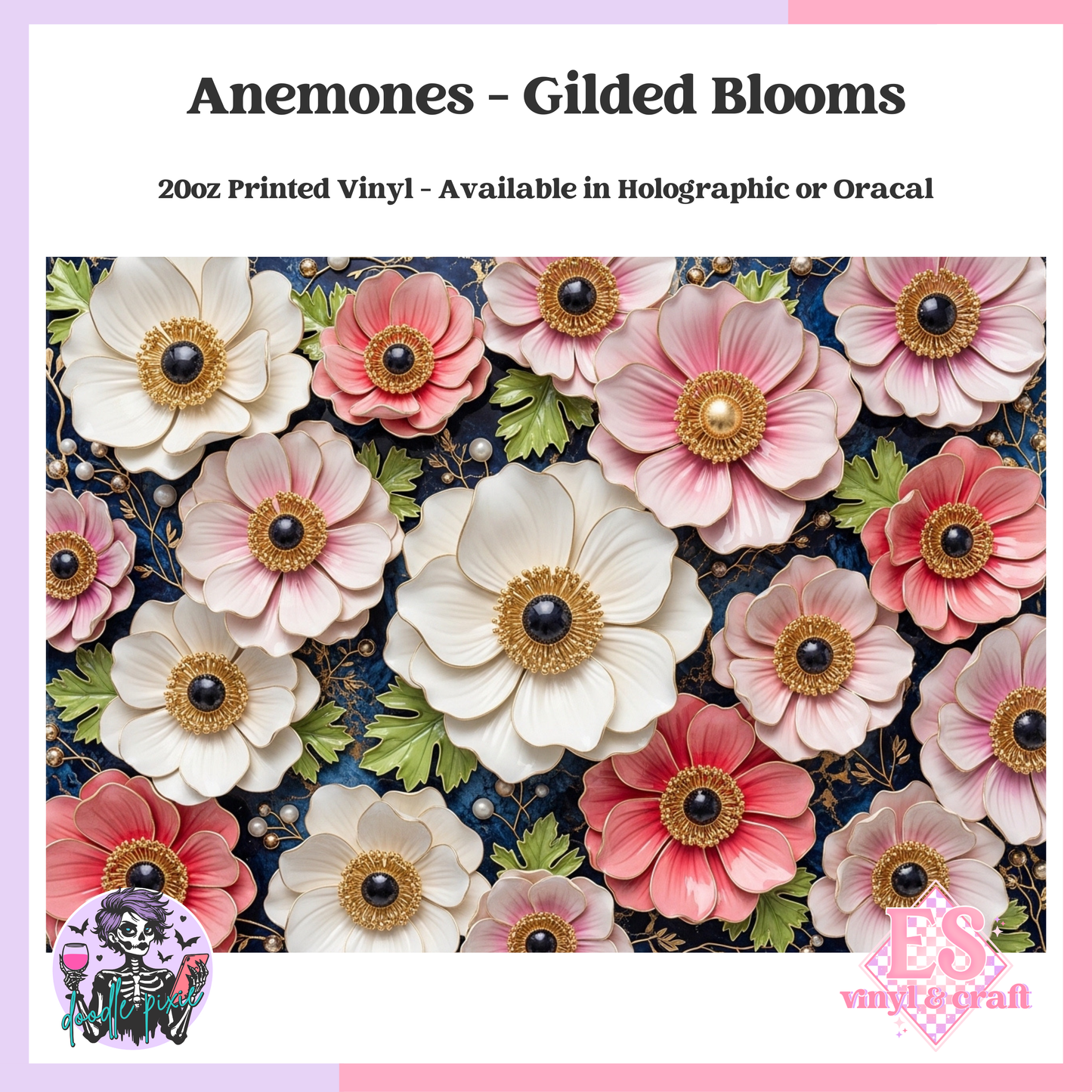 Anemones - 20oz Printed Tumbler Self Adhesive Vinyl image 0