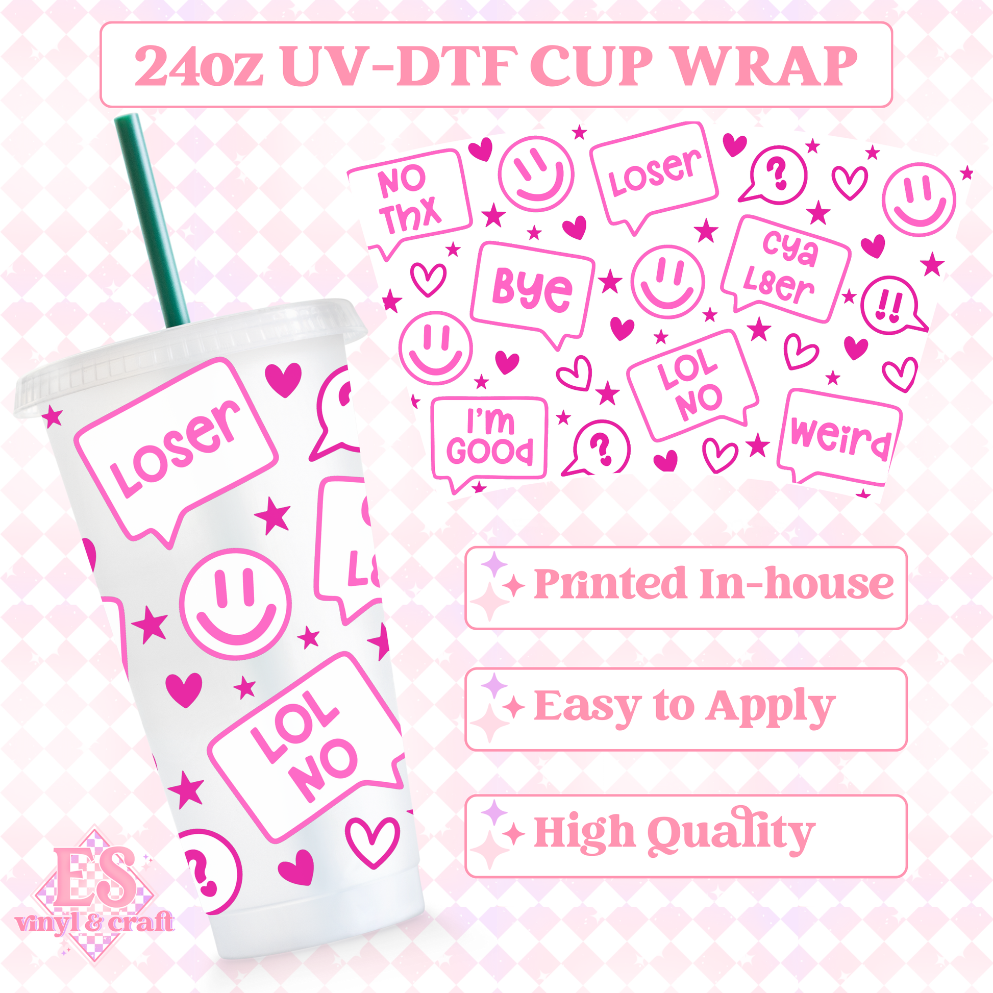Text Bubbles - UVDTF 24oz Cold Cup Wrap image 0