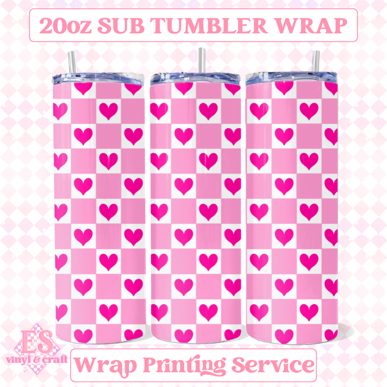 Heart Checkerboard (3 Colour Options) - Full 20oz Tumbler Sublimation Print image 0