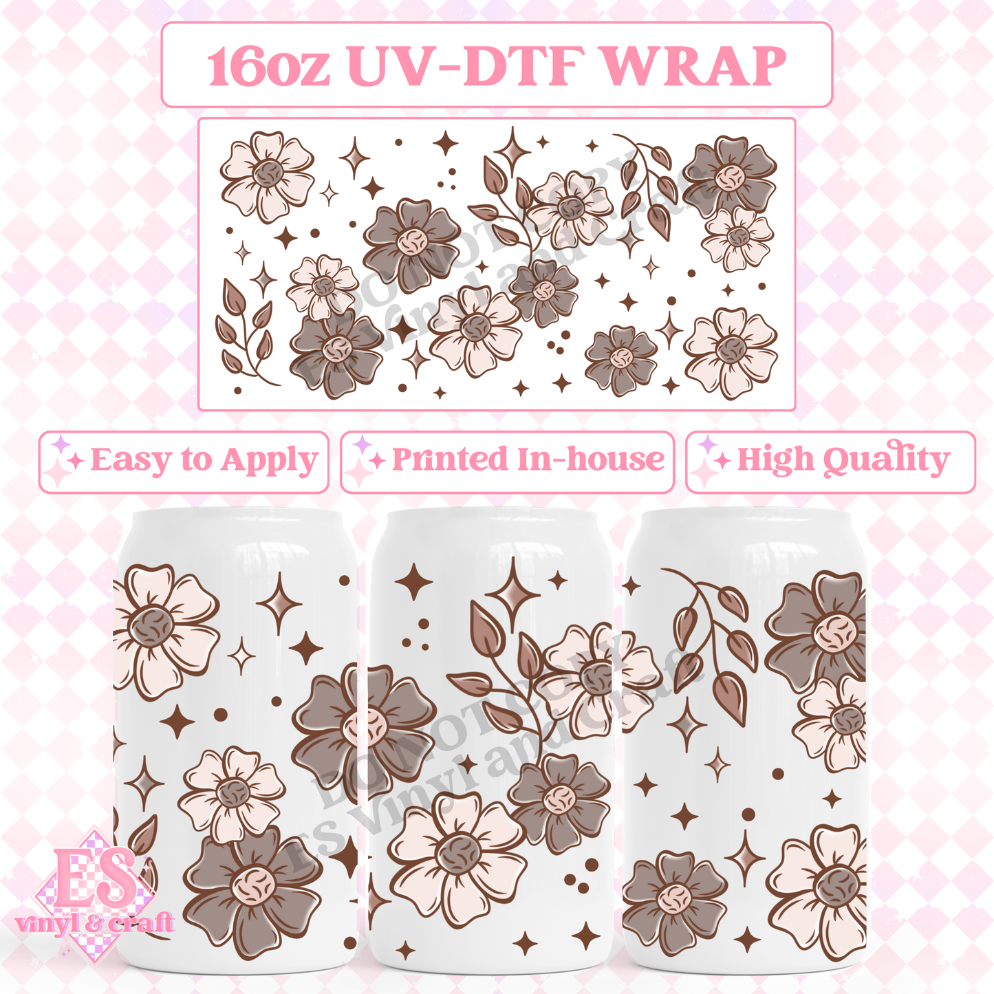 Soft Florals - 16oz Beer Can / Libbey UV-DTF Transfer image 0
