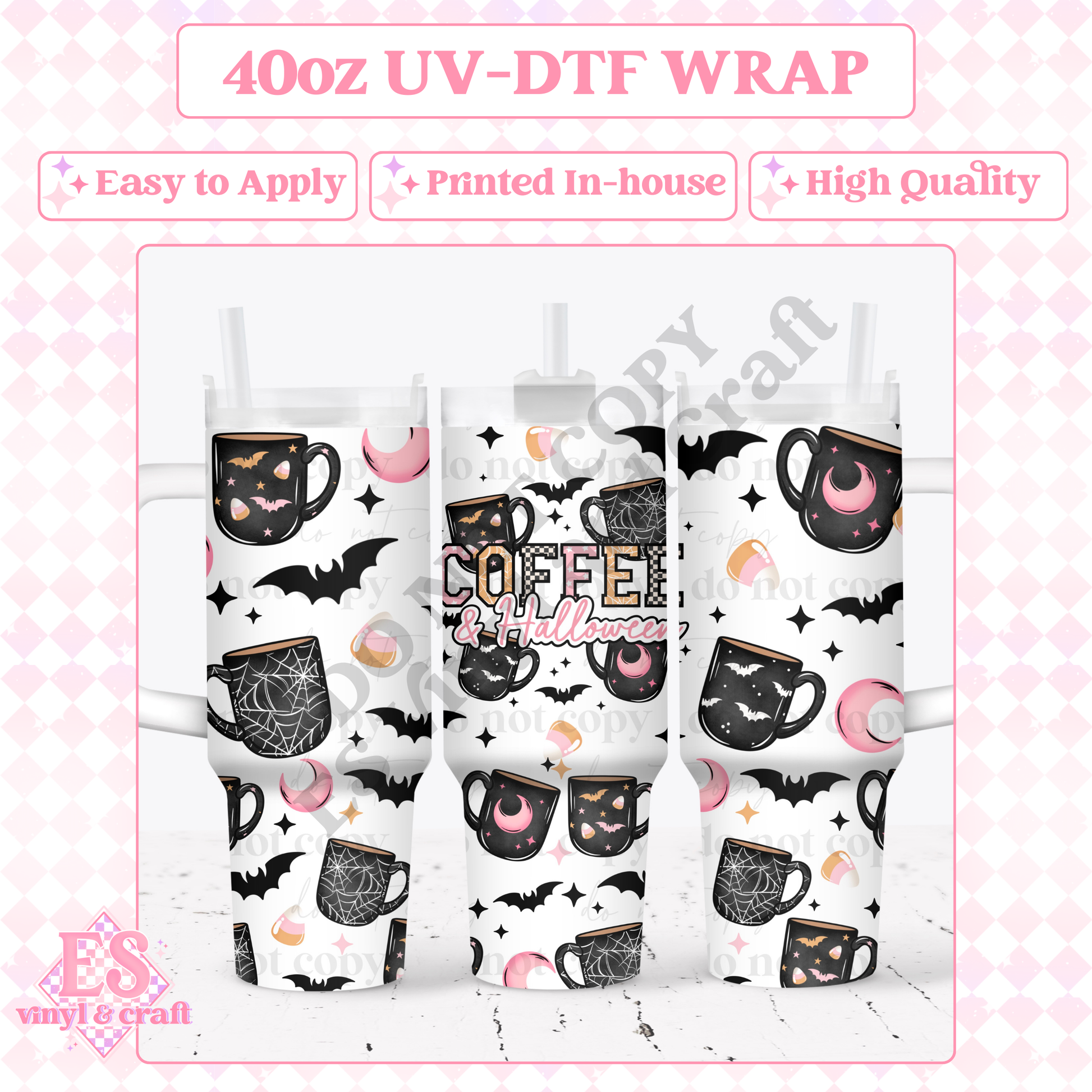 Coffee and Halloween - 40oz Tumbler Wraps - UV-DTF (2 Wraps - Top and Bo image 0