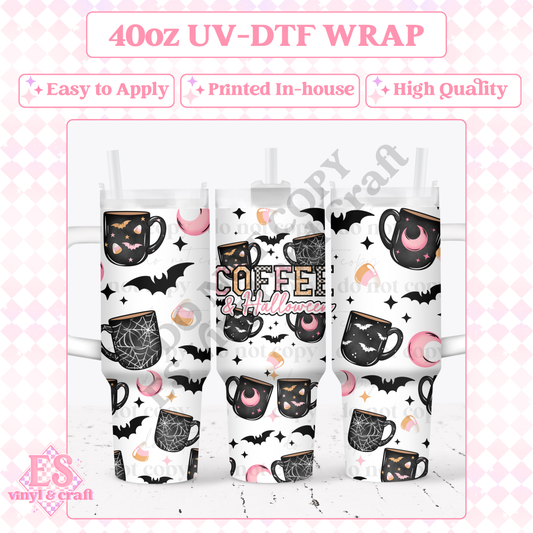 Coffee and Halloween - 40oz Tumbler Wraps - UV-DTF (2 Wraps - Top and Bo image 0
