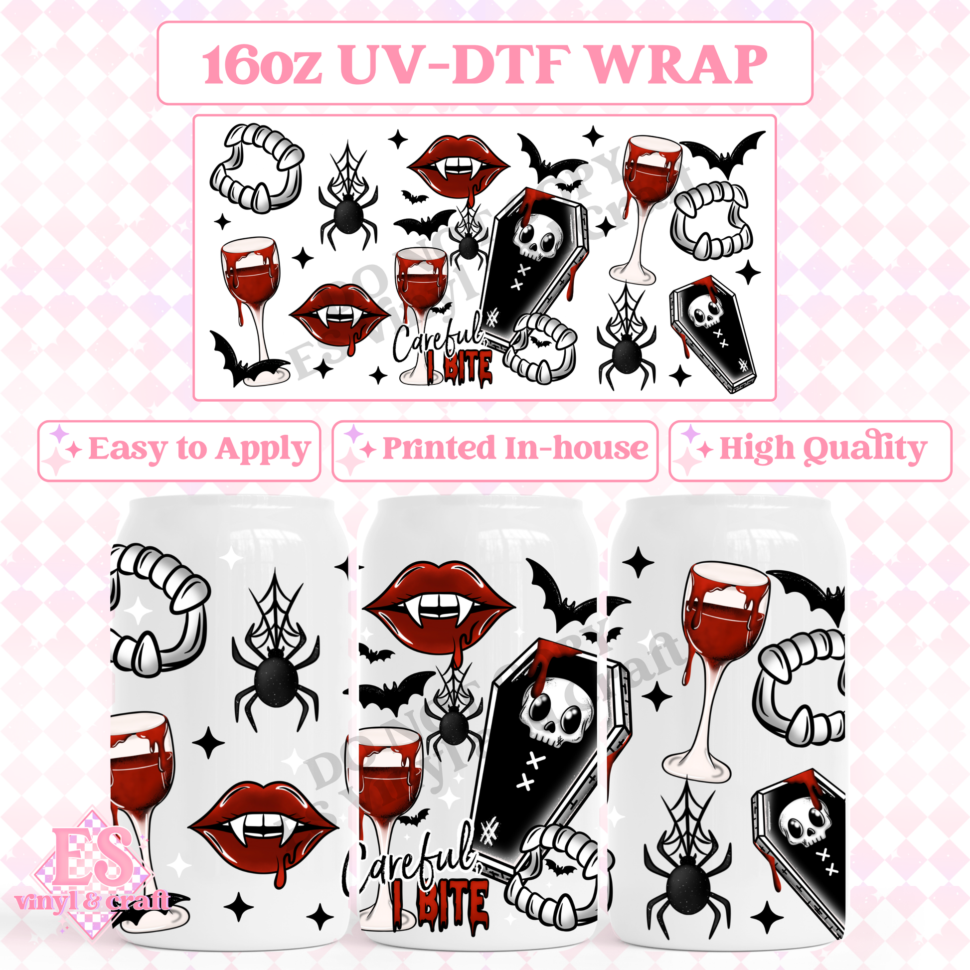 Careful I Bite - 16oz Beer Can / Libbey UV-DTF Transfer image 0