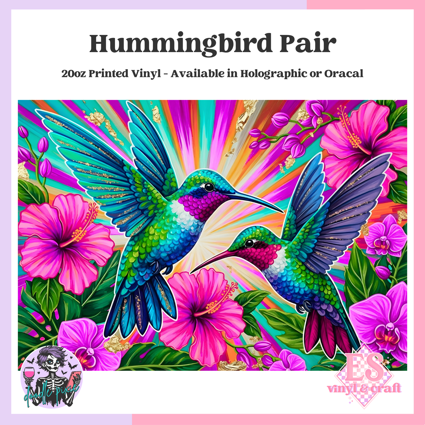 Hummingbird Pair - 20oz Printed Tumbler Self Adhesive Vinyl image 0