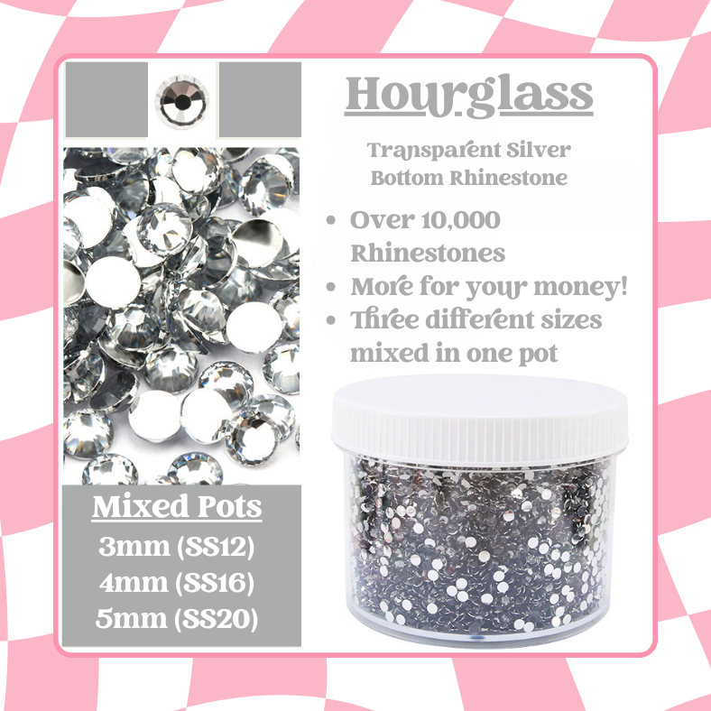 Rhinestone Mixed Pots - Silver Bottom Transparent Series (3mm, 4mm, 5mm) 100g image 1