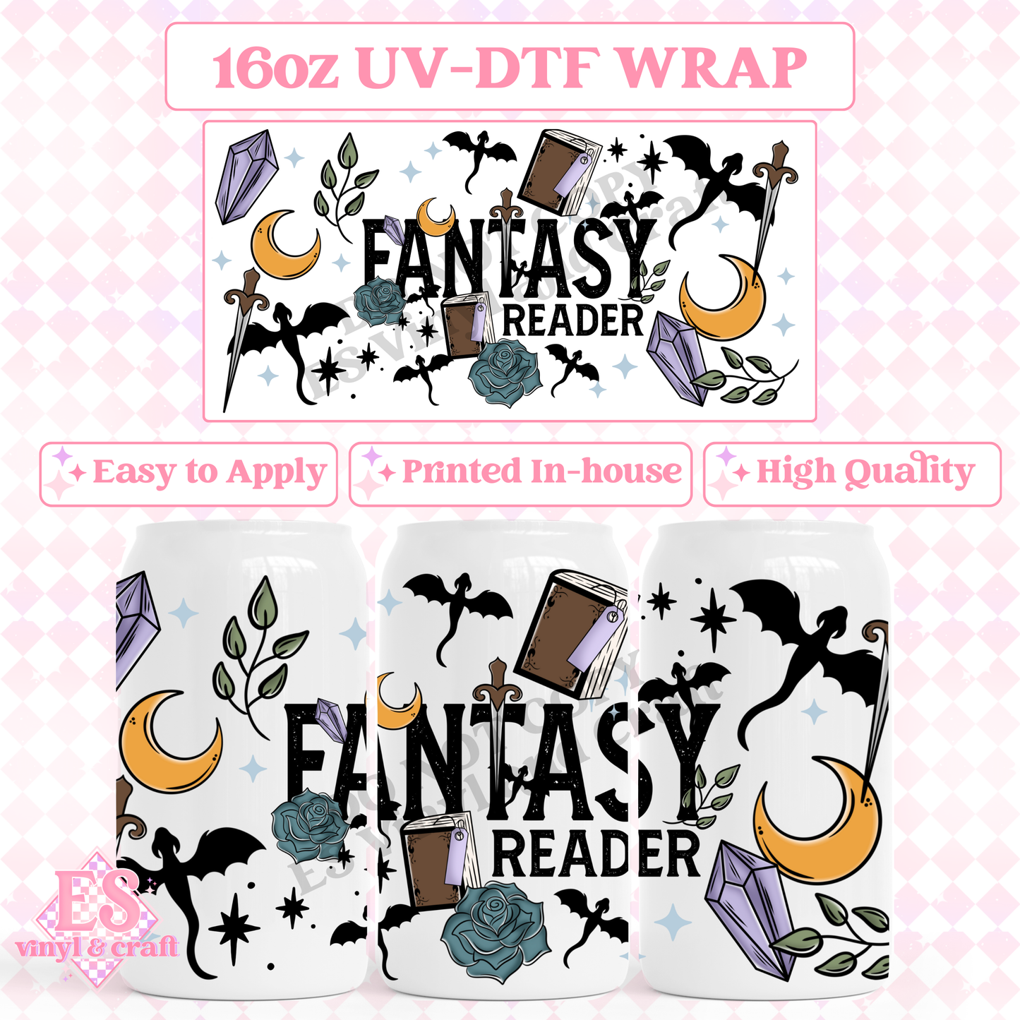 Fantasy Reader - 16oz Beer Can / Libbey UV-DTF Transfer image 0