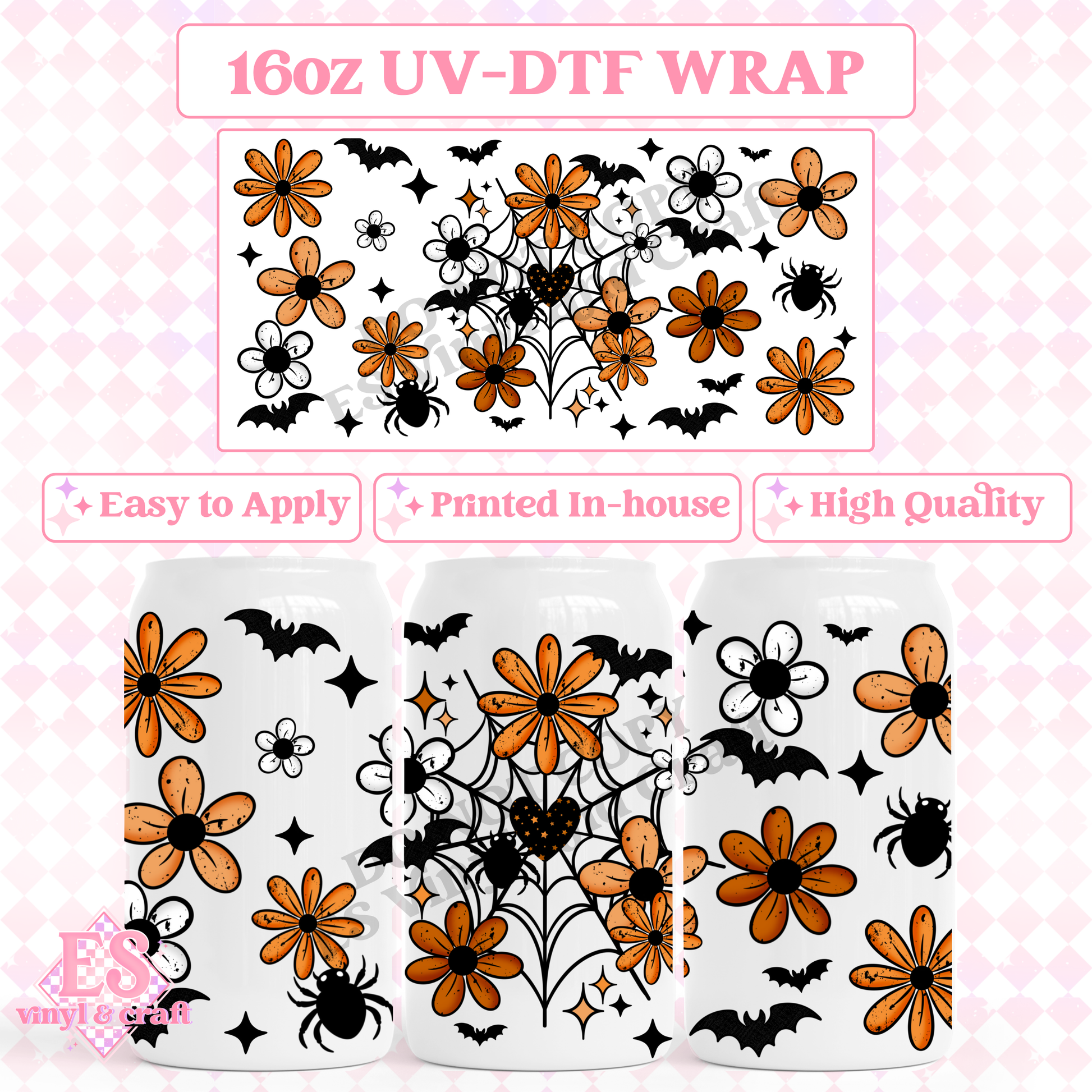 Spiderweb Florals - 16oz Beer Can / Libbey UV-DTF Transfer image 0
