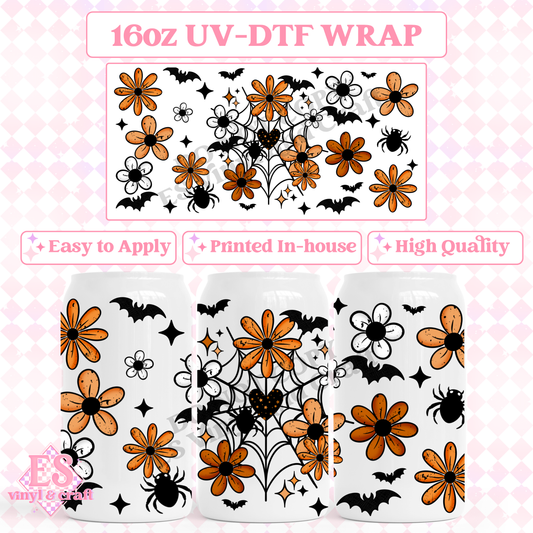 Spiderweb Florals - 16oz Beer Can / Libbey UV-DTF Transfer image 0