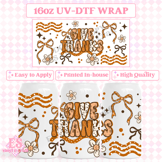 Give Thanks - 16oz Beer Can / Libbey UV-DTF Transfer image 0