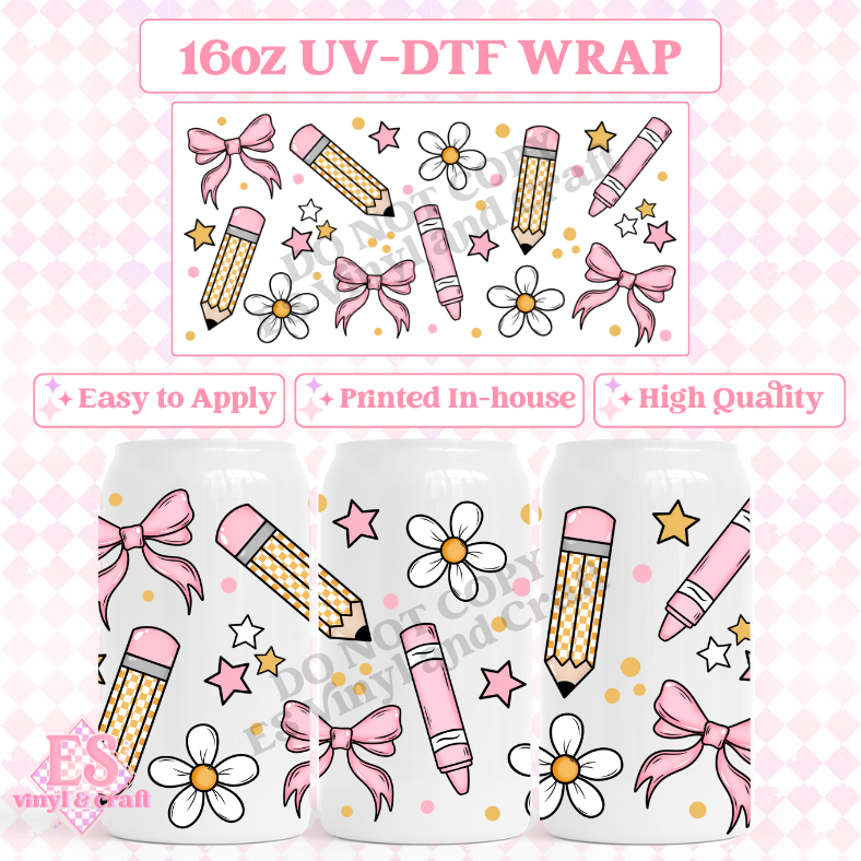 School Pink - 16oz Beer Can / Libbey UV-DTF Transfer image 0
