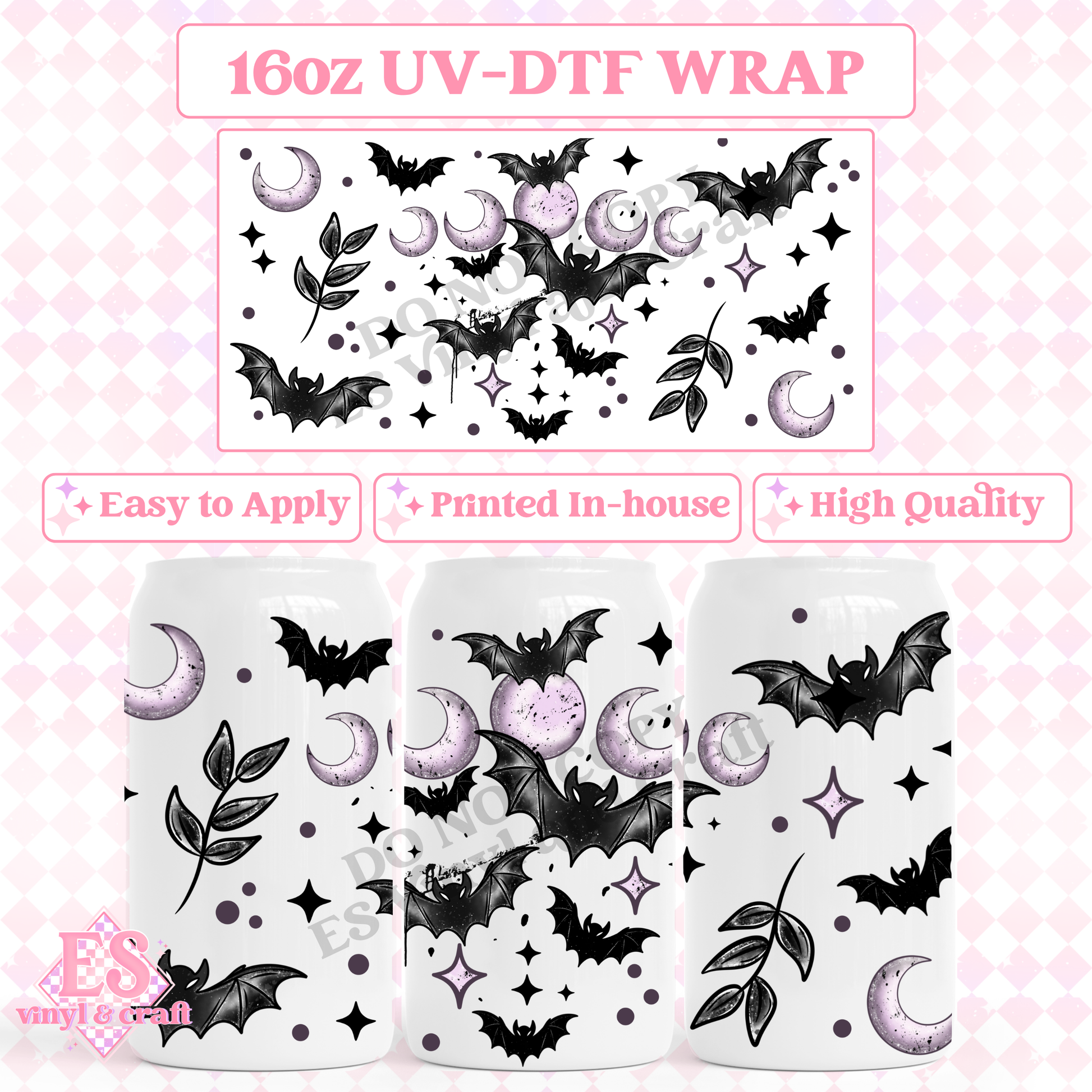 Bats and Moons - 16oz Beer Can / Libbey UV-DTF Transfer image 0