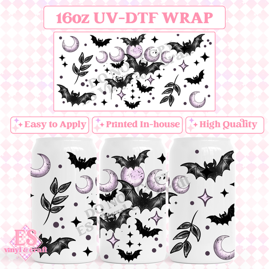 Bats and Moons - 16oz Beer Can / Libbey UV-DTF Transfer image 0