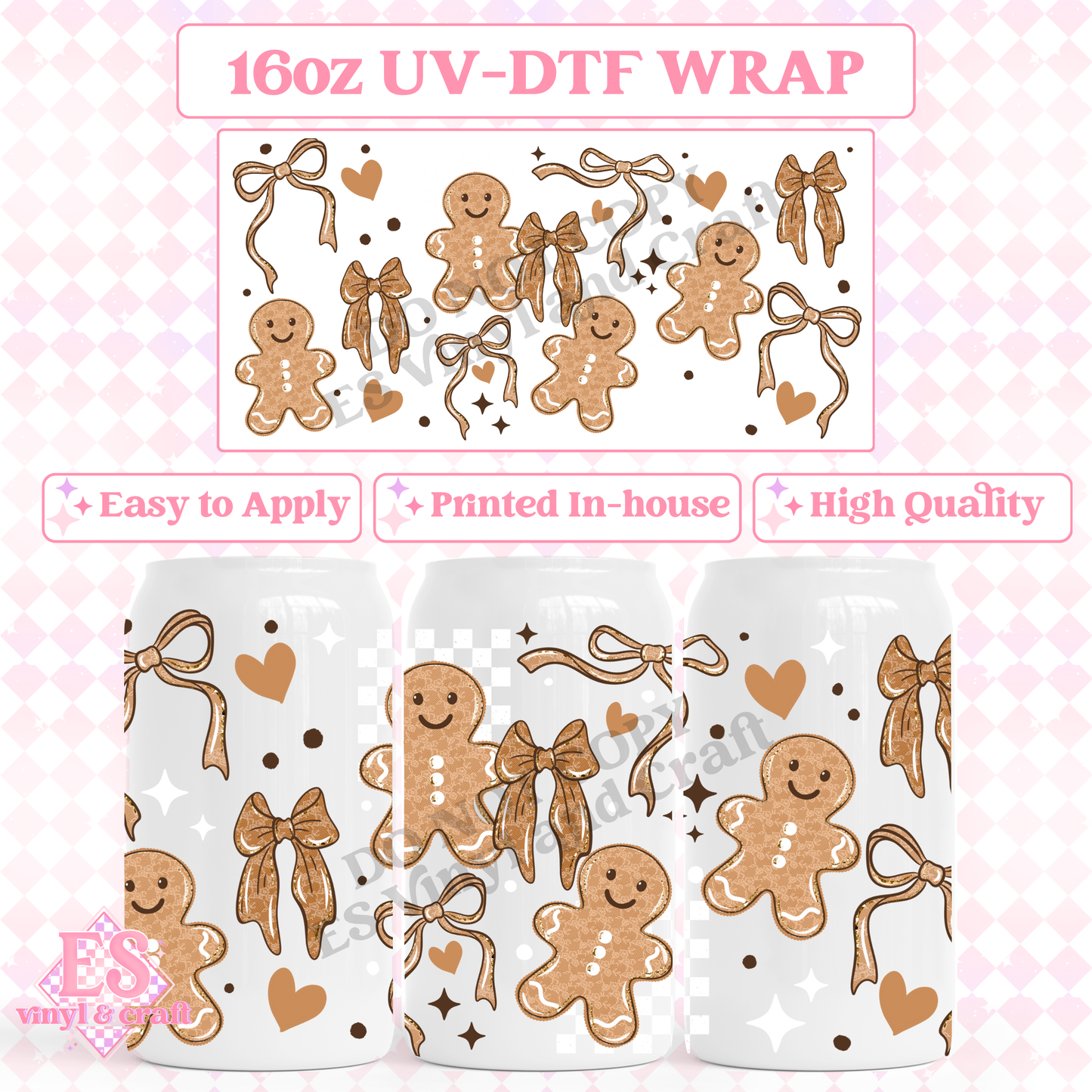 Lace Gingerbread - 16oz Beer Can / Libbey UV-DTF image 0