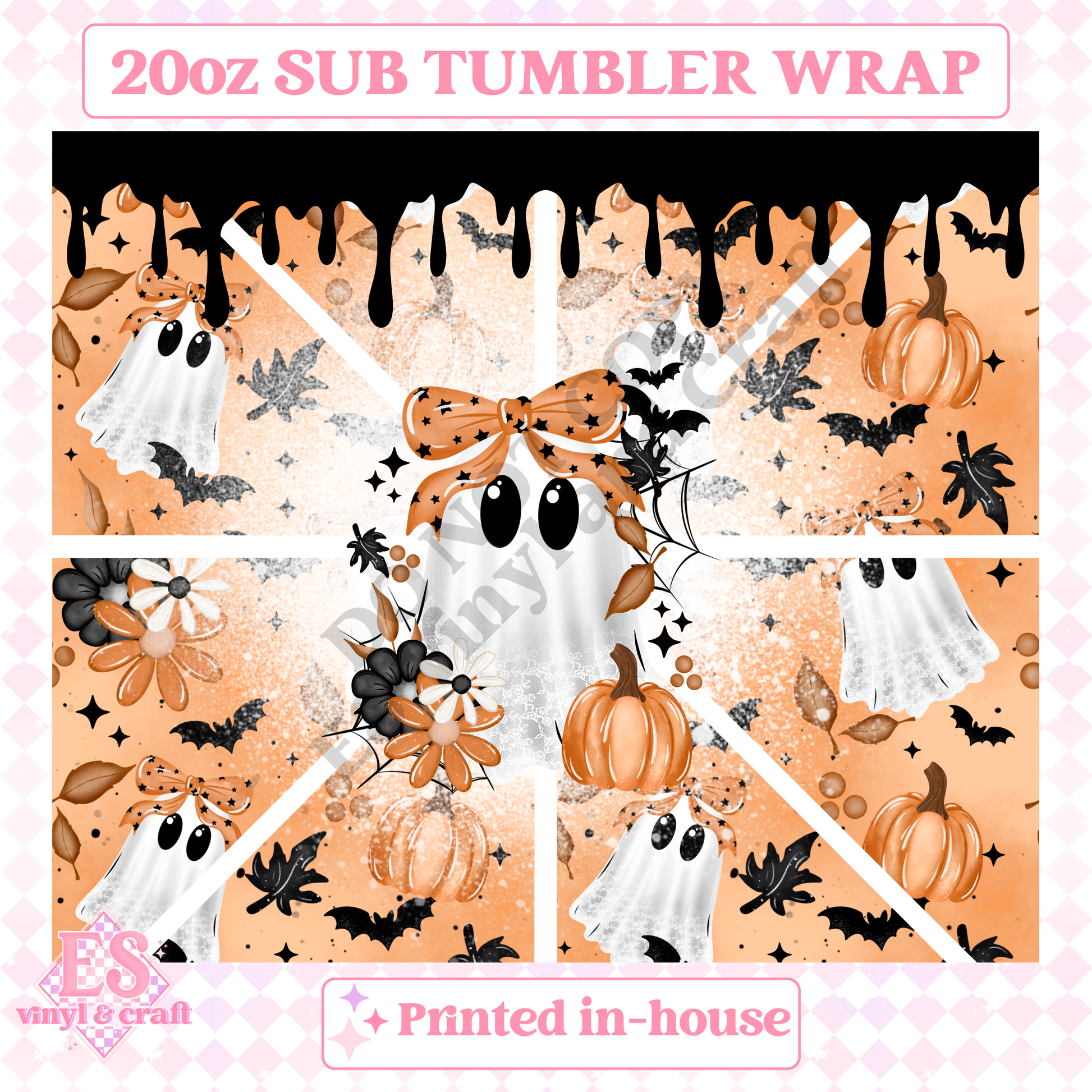 Ghostie Bow - Full 20oz Tumbler Sublimation Print image 1