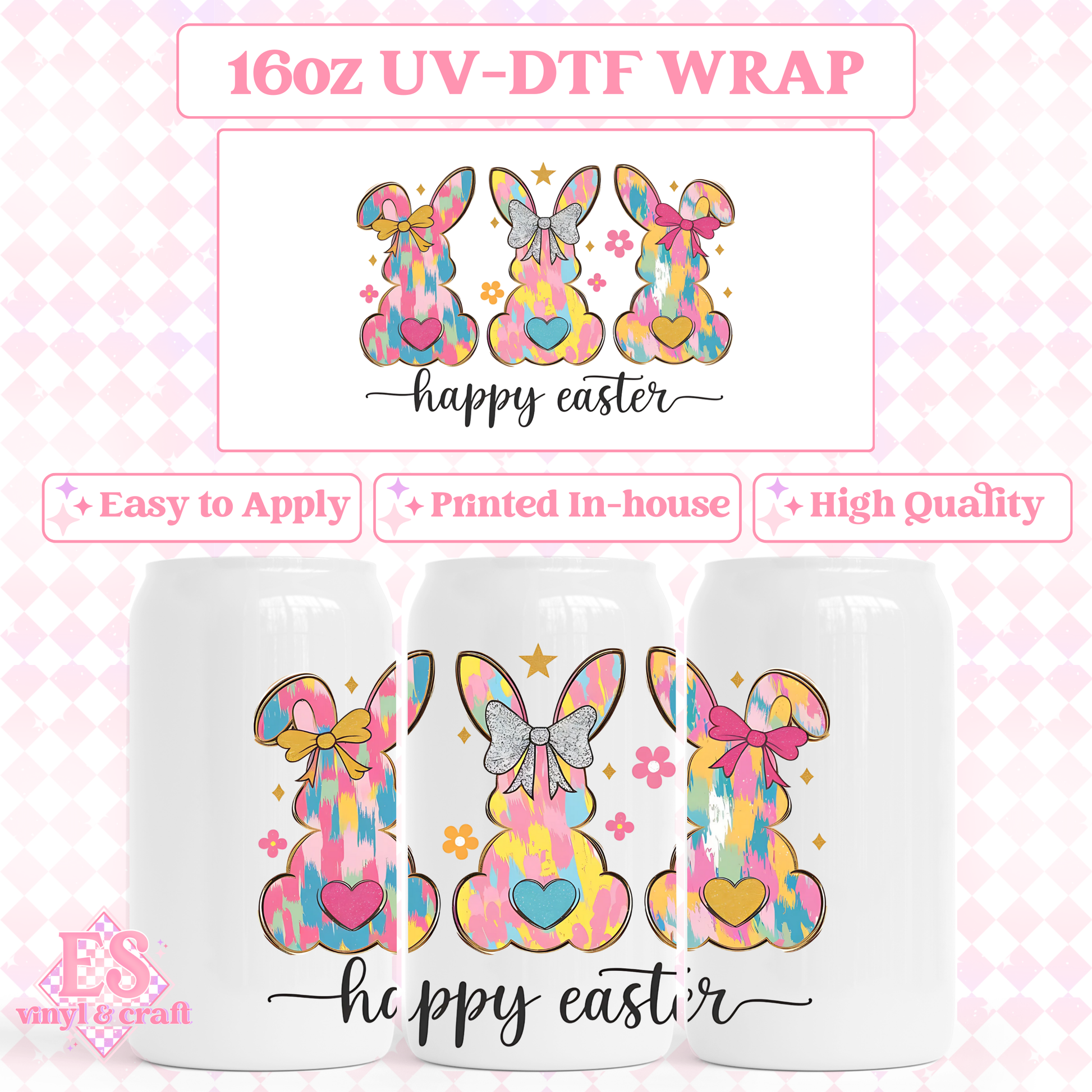Happy Easter Bunnies - 16oz Beer Can / Libbey UV-DTF Transfer image 0