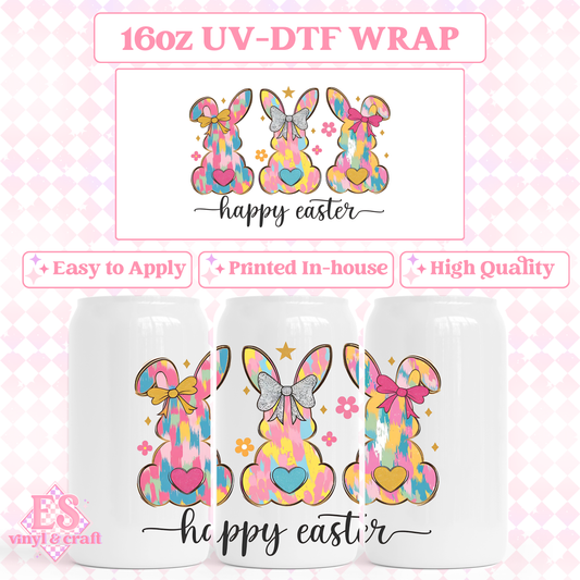 Happy Easter Bunnies - 16oz Beer Can / Libbey UV-DTF Transfer image 0