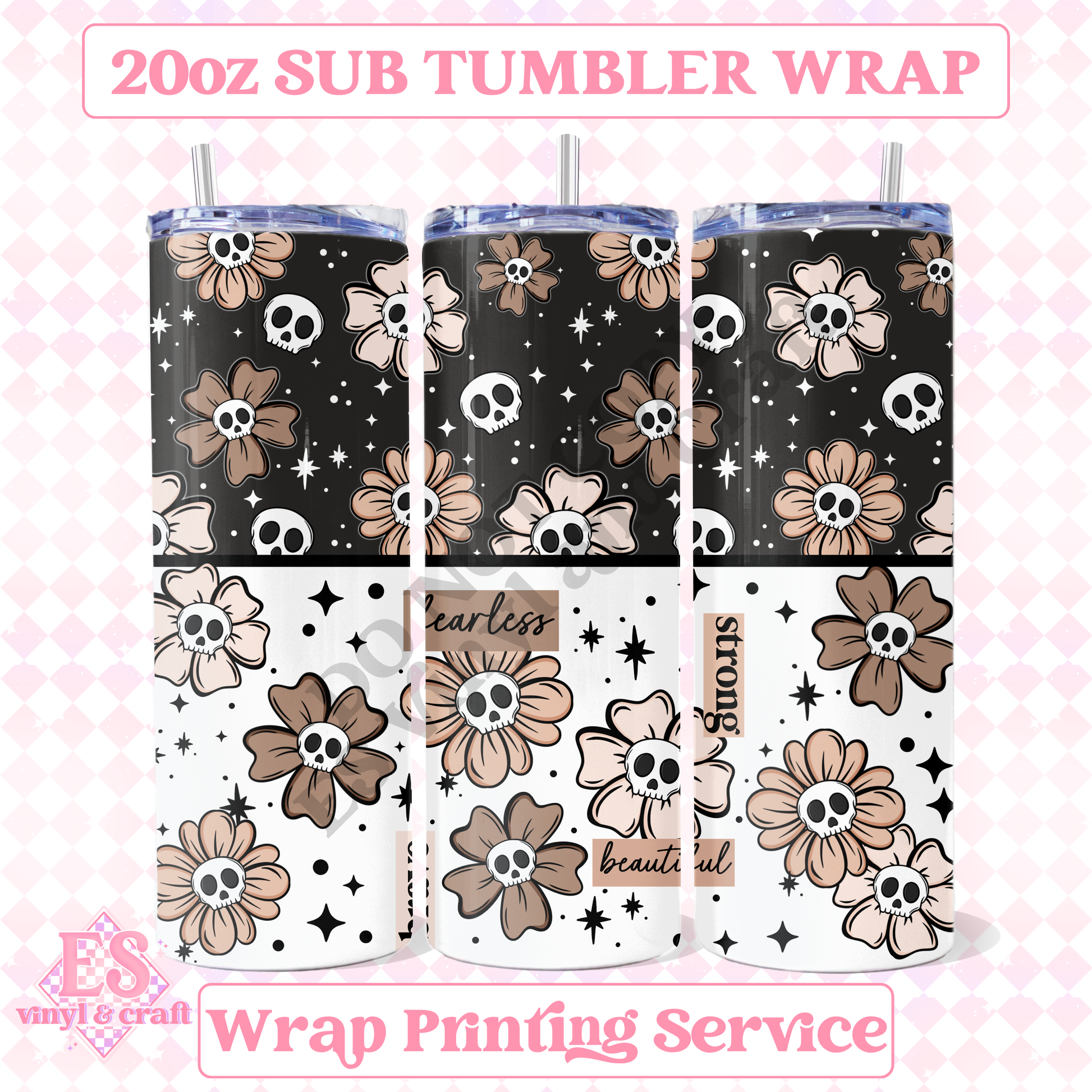 Positive Florals Skellie - Full 20oz Tumbler Sublimation Print image 0