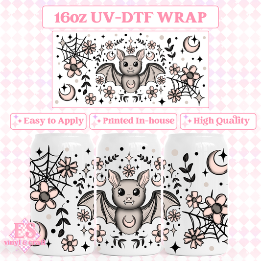 Floral Bat - 16oz Beer Can / Libbey UV-DTF image 0