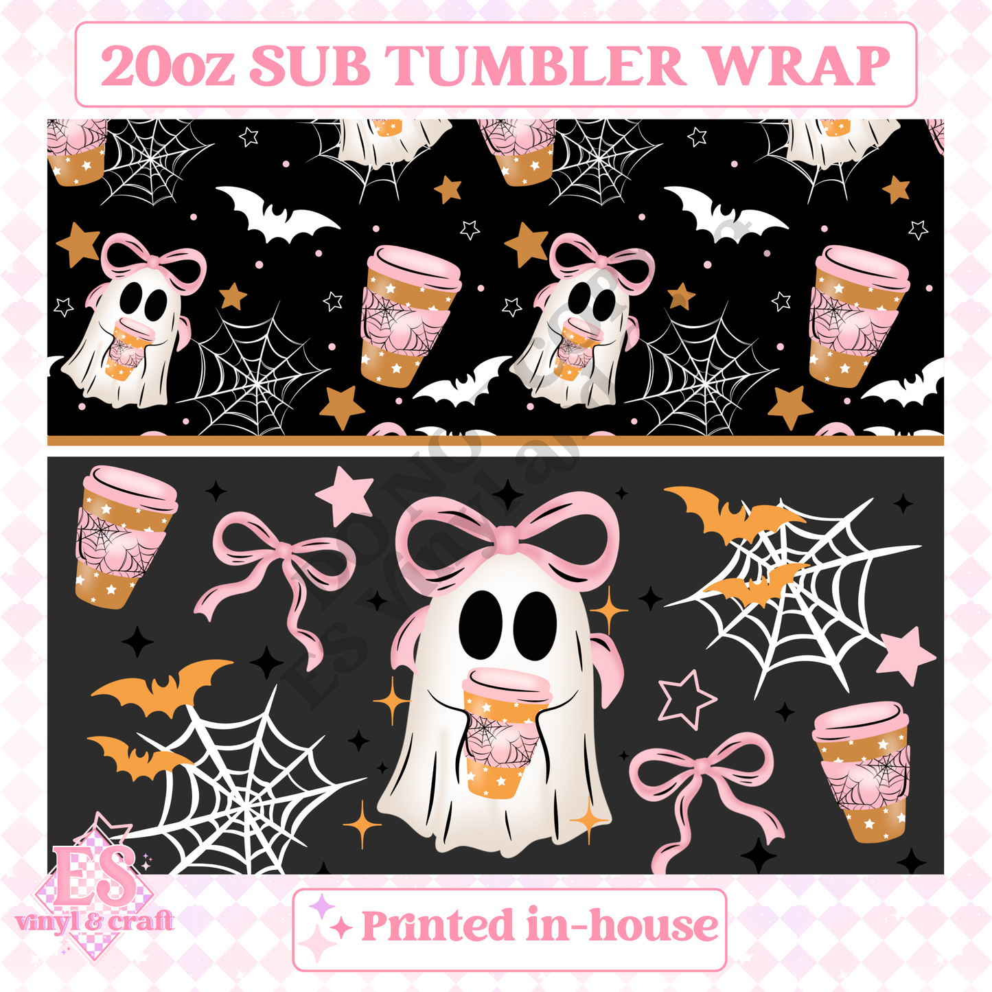 Bow Ghostie - Full 20oz Tumbler Sublimation Print image 1