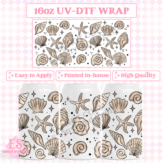 Seashells - 16oz Beer Can / Libbey UV-DTF Transfer image 0