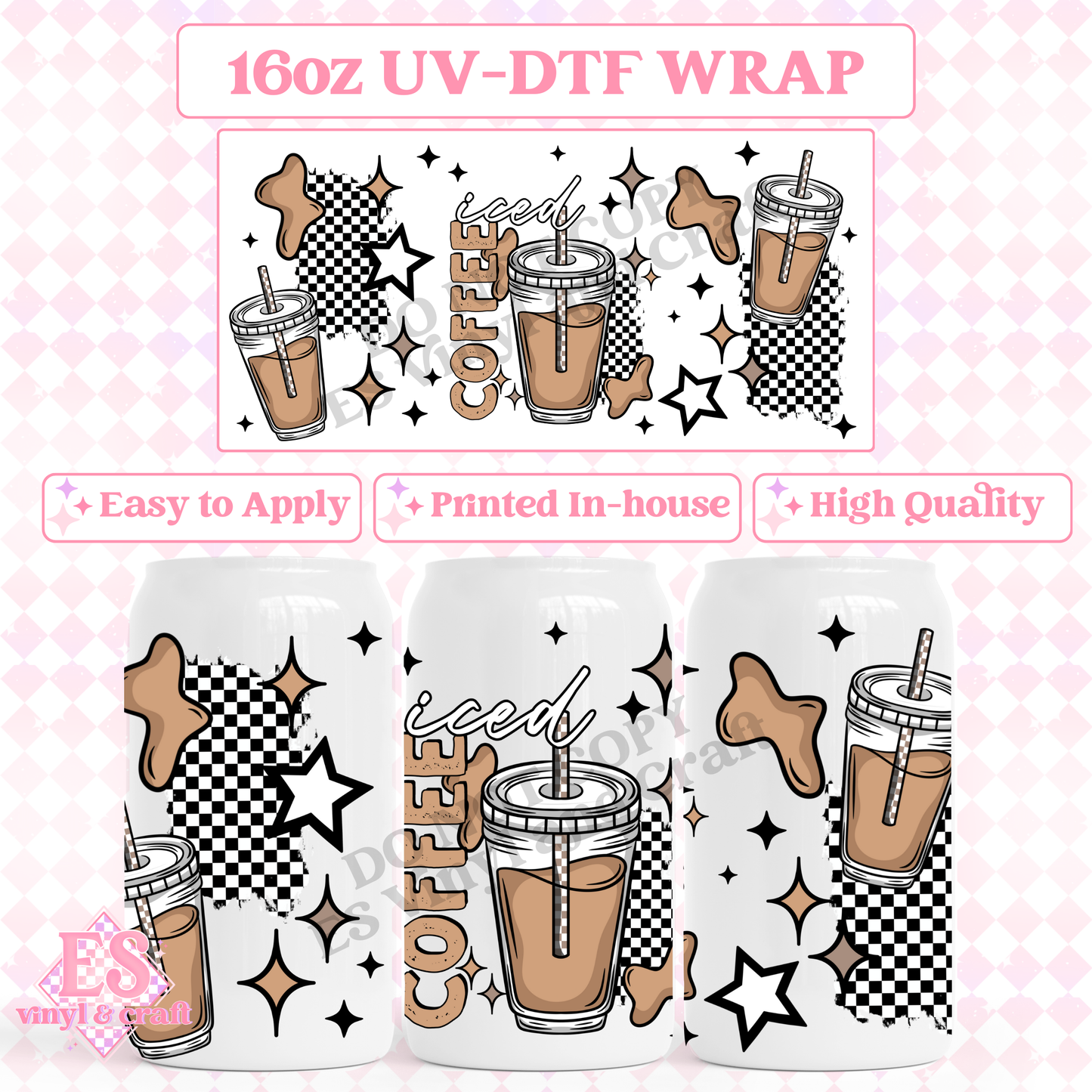 Iced Coffee - 16oz Beer Can / Libbey UV-DTF Transfer image 0