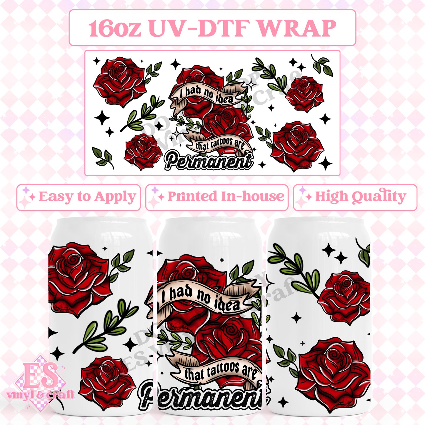 Tattoos Permanent - 16oz Beer Can / Libbey UV-DTF Transfer image 0