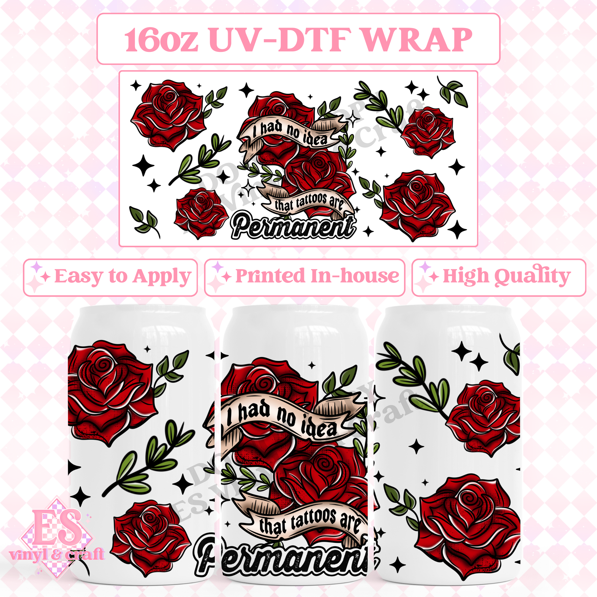 Tattoos Permanent - 16oz Beer Can / Libbey UV-DTF Transfer image 0