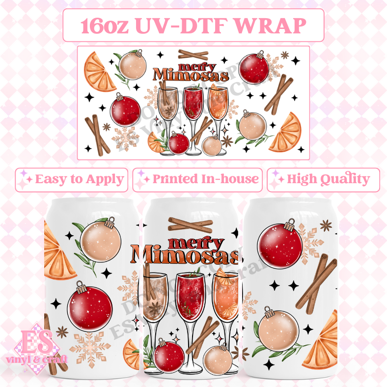 Merry Mimosas - 16oz Beer Can / Libbey UV-DTF Transfer image 0