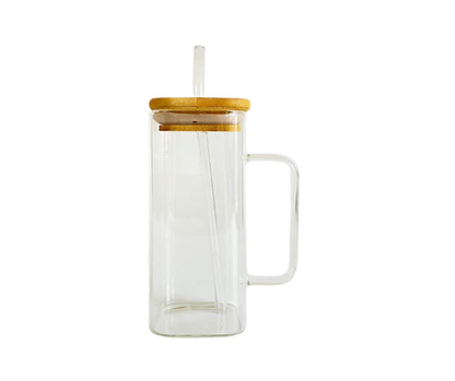 Square Glass Mug with Bamboo Lid 13.5oz