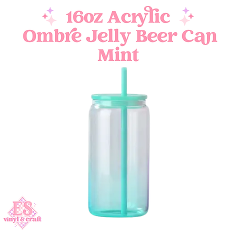 16oz Ombre Jelly Plastic Beer Can with Matching Plastic Lid and Straw