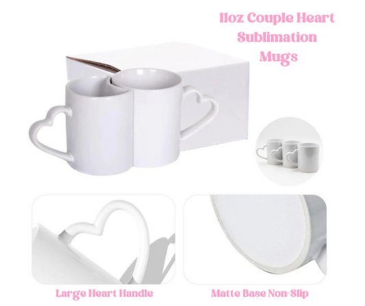 Couple Heart Shaped Handle Sublimation Mugs 11oz (330ml)