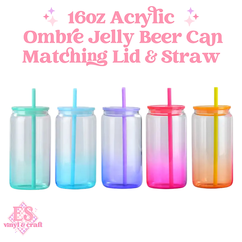 16oz Ombre Jelly Plastic Beer Can with Matching Plastic Lid and Straw
