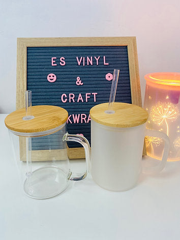 17oz Single Wall Glass Mug with Bamboo Lid and Plastic Straw