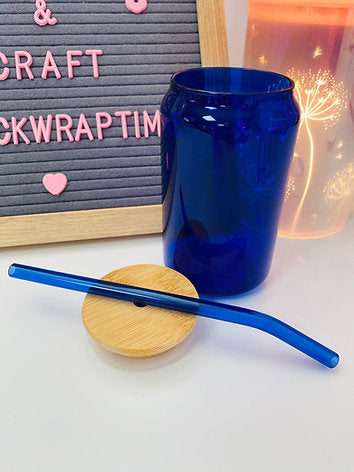 13oz Blue Beer Can Glass with Matching Glass Straw
