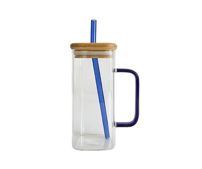Square Glass Mug with Bamboo Lid 13.5oz