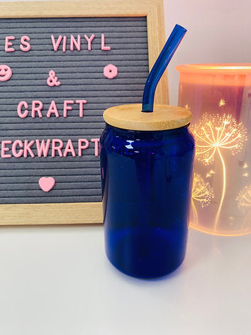 13oz Blue Beer Can Glass with Matching Glass Straw
